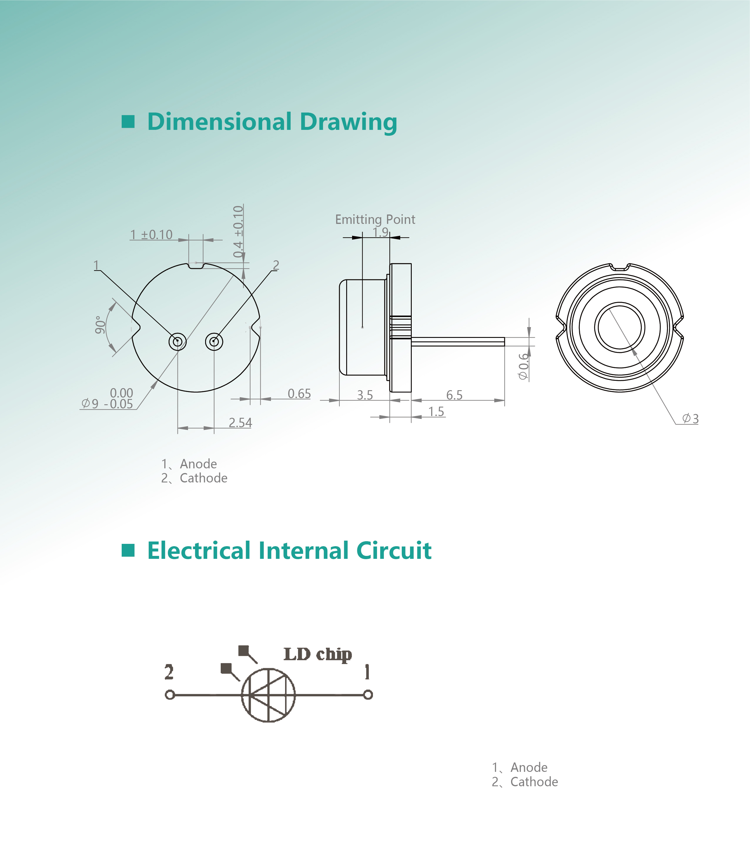 808nm 3W TO9 激光二极管MR03I-3 结构图 网站